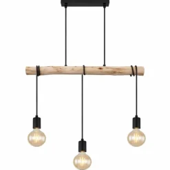 Lampes En Bois-Luminaires Globo Lighting Suspension Globo GREGOR Bois clair, Noir, 3 lumières