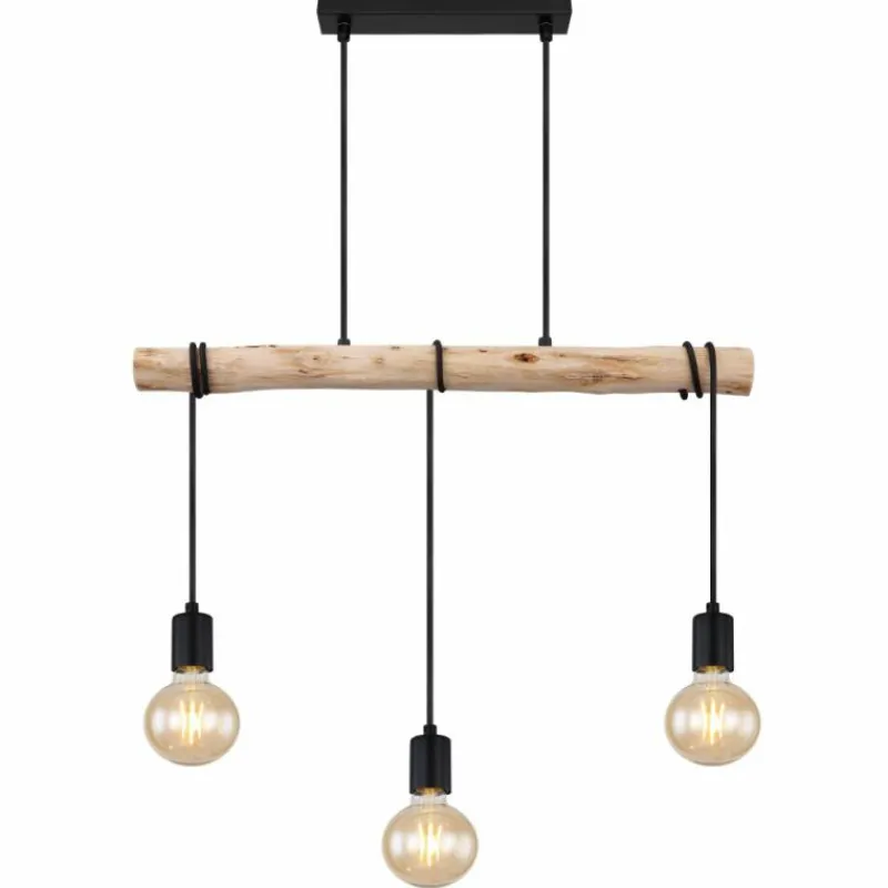 Lampes En Bois-Luminaires Globo Lighting Suspension Globo GREGOR Bois clair, Noir, 3 lumières