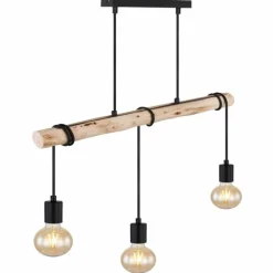 Lampes En Bois-Luminaires Globo Lighting Suspension Globo GREGOR Bois clair, Noir, 3 lumières