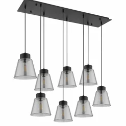 Suspension Verre Fumé-Luminaires Globo Lighting Suspension Globo GUMBA Noir, 8 lumières