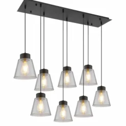 Suspension Verre Fumé-Luminaires Globo Lighting Suspension Globo GUMBA Noir, 8 lumières