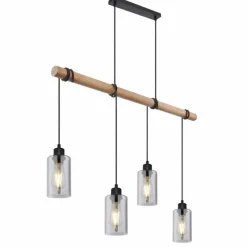 Suspension Verre Fumé-Luminaires Globo Lighting Suspension Globo HADERA Bois clair, Noir, 4 lumières