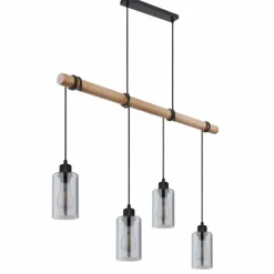 Suspension Verre Fumé-Luminaires Globo Lighting Suspension Globo HADERA Bois clair, Noir, 4 lumières