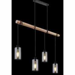Suspension Verre Fumé-Luminaires Globo Lighting Suspension Globo HADERA Bois clair, Noir, 4 lumières