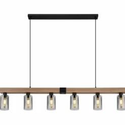 Suspension Verre Fumé-Luminaires Globo Lighting Suspension Globo HADERA Couleur bois, Noir, 6 lumières