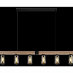 Suspension Verre Fumé-Luminaires Globo Lighting Suspension Globo HADERA Couleur bois, Noir, 6 lumières