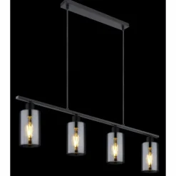 Suspension Verre Fumé-Luminaires Globo Lighting Suspension Globo HADERA Noir, 4 lumières