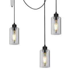 Suspension Verre Fumé-Luminaires Globo Lighting Suspension Globo HADERA Noir, 5 lumières