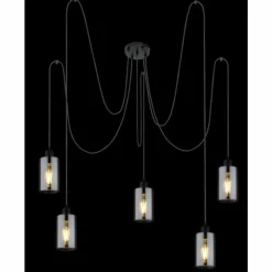 Suspension Verre Fumé-Luminaires Globo Lighting Suspension Globo HADERA Noir, 5 lumières