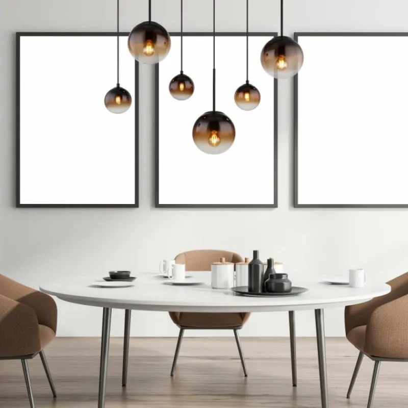 Suspension Verre Fumé-Luminaires Globo Lighting Suspension Globo HALLIE Noir, 6 lumières