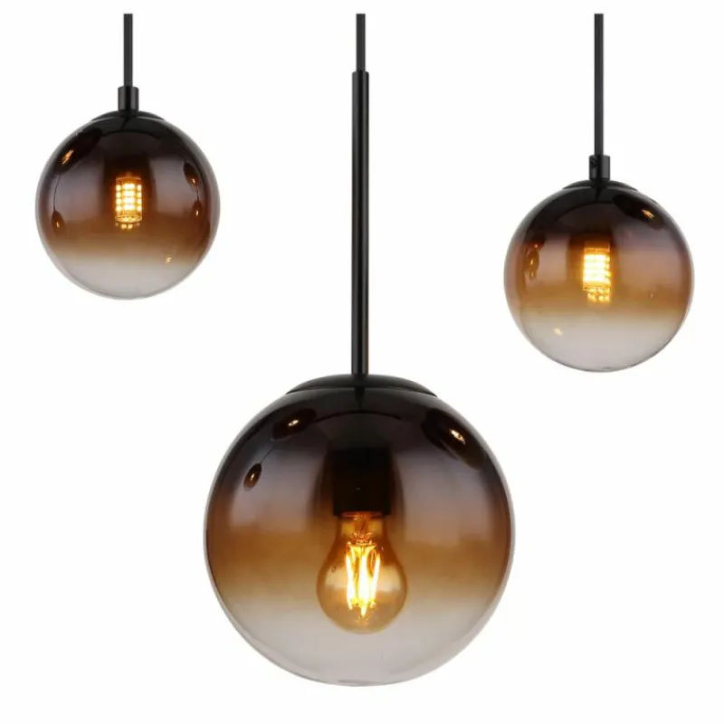 Suspension Verre Fumé-Luminaires Globo Lighting Suspension Globo HALLIE Noir, 6 lumières