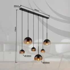 Suspension Verre Fumé-Luminaires Globo Lighting Suspension Globo HALLIE Noir, 6 lumières