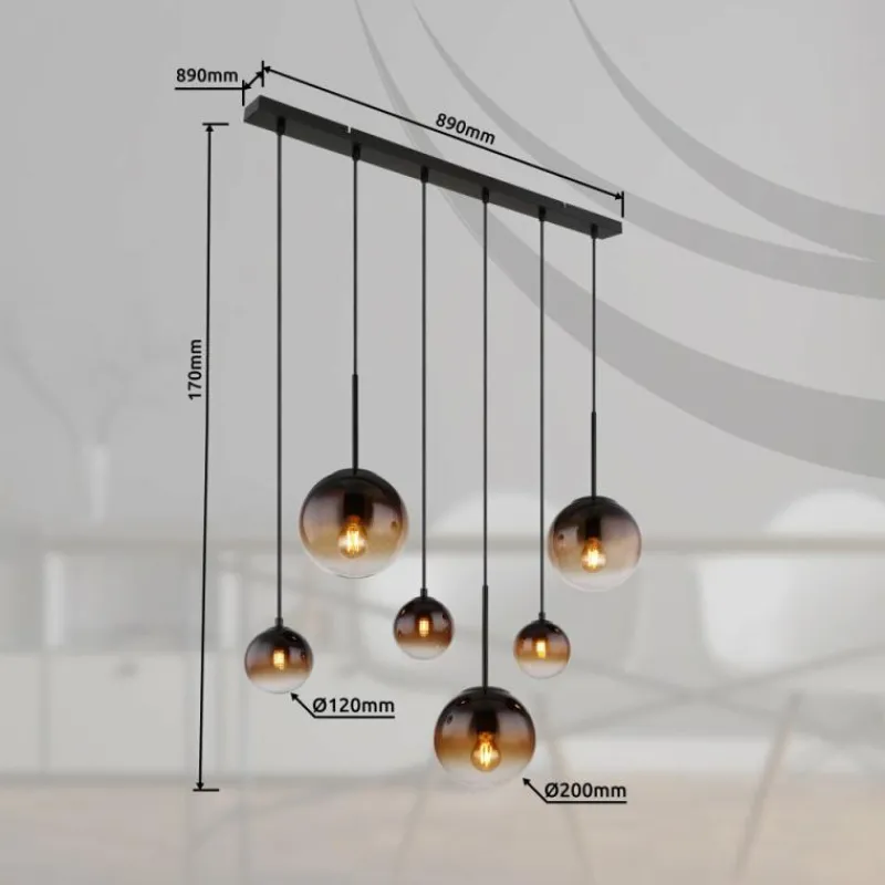 Suspension Verre Fumé-Luminaires Globo Lighting Suspension Globo HALLIE Noir, 6 lumières