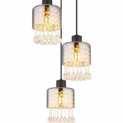 Suspension Verre Fumé-Luminaires Globo Lighting Suspension Globo HENDRY Noir, 3 lumières