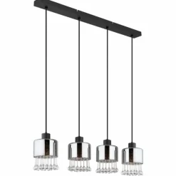 Suspension Verre Fumé-Luminaires Globo Lighting Suspension Globo HENDRY Noir, 4 lumières