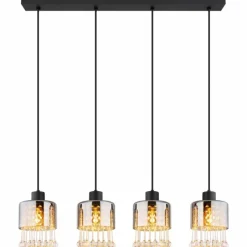 Suspension Verre Fumé-Luminaires Globo Lighting Suspension Globo HENDRY Noir, 4 lumières