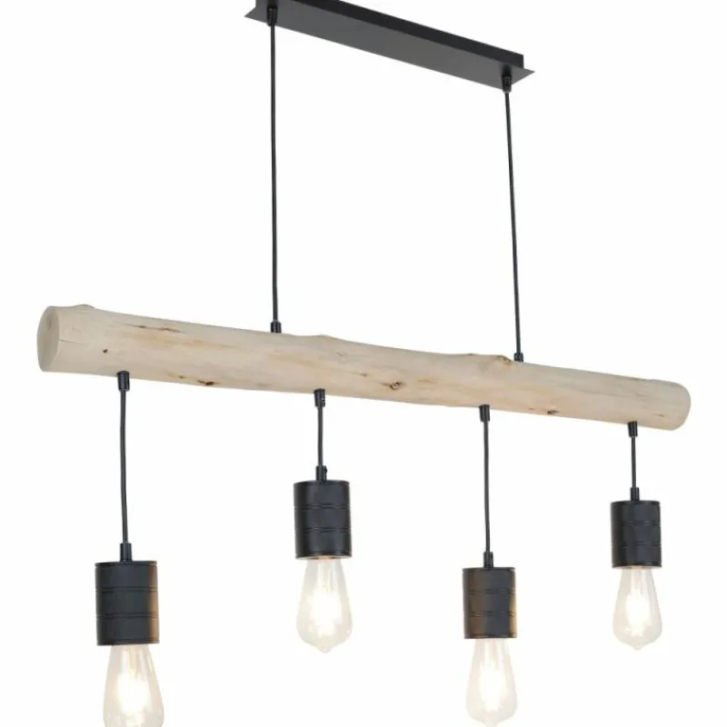 Lampes Vintages & Rétros-Luminaires Globo Lighting Suspension Globo HERMINE Brun, Bois clair, Noir, 4 lumières