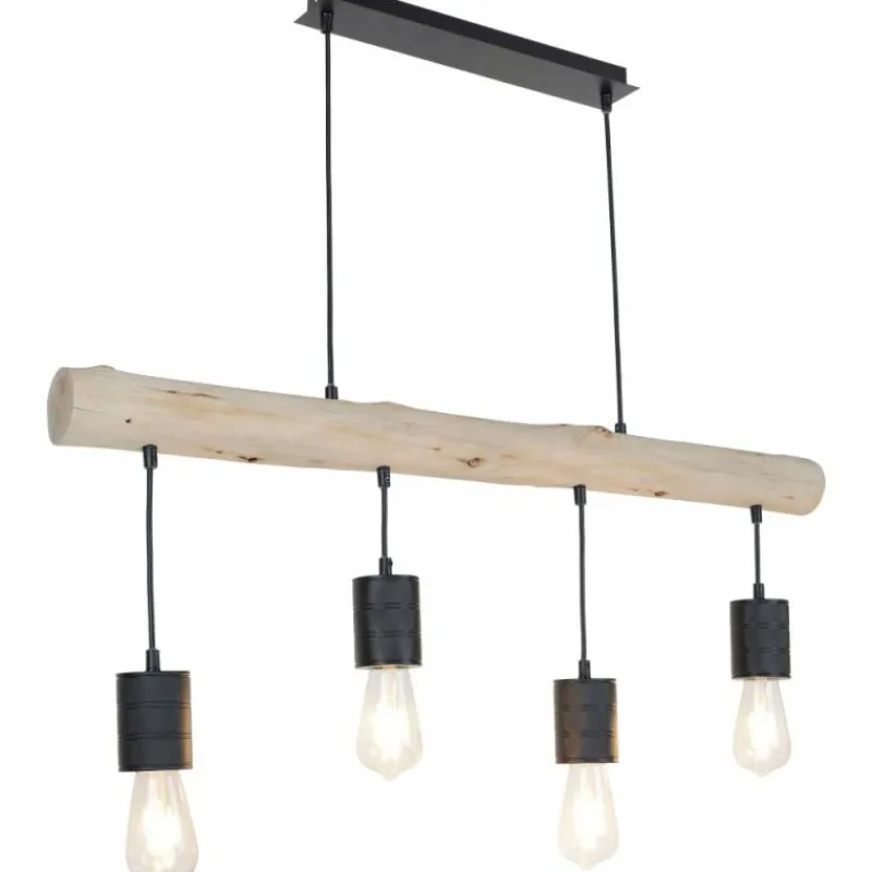 Lampes Vintages & Rétros-Luminaires Globo Lighting Suspension Globo HERMINE Brun, Bois clair, Noir, 4 lumières