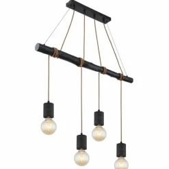 Lampes En Bois-Luminaires Globo Lighting Suspension Globo HERMINE Noir, 4 lumières