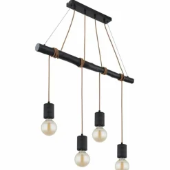 Lampes En Bois-Luminaires Globo Lighting Suspension Globo HERMINE Noir, 4 lumières
