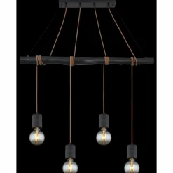 Lampes En Bois-Luminaires Globo Lighting Suspension Globo HERMINE Noir, 4 lumières