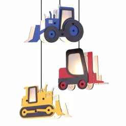 Lampes En Bois-Luminaires Globo Lighting Suspension Globo HUNKEL Rouge, 3 lumières