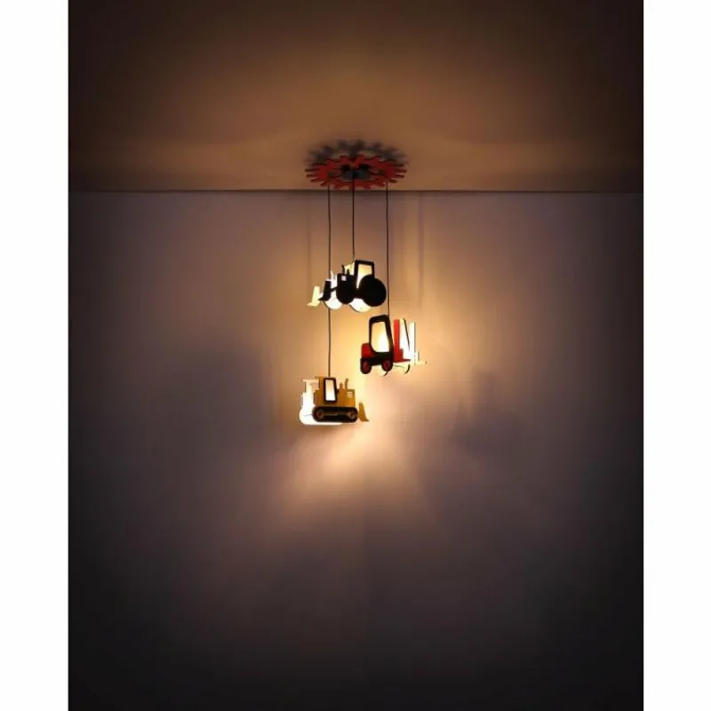 Lampes En Bois-Luminaires Globo Lighting Suspension Globo HUNKEL Rouge, 3 lumières