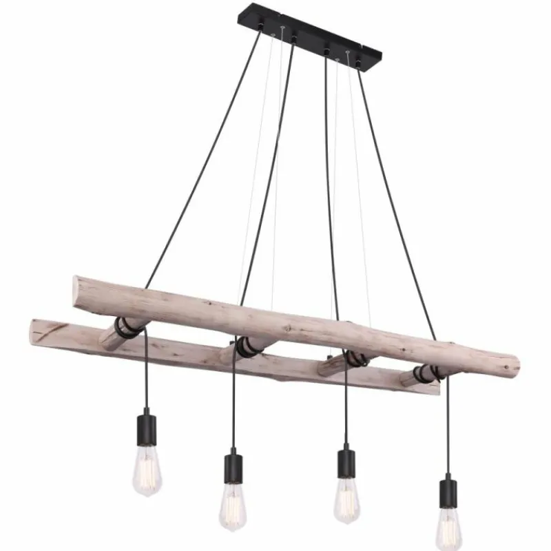 Lampes Vintages & Rétros-Luminaires Globo Lighting Suspension Globo IRMGARD Bois clair, Noir, 4 lumières