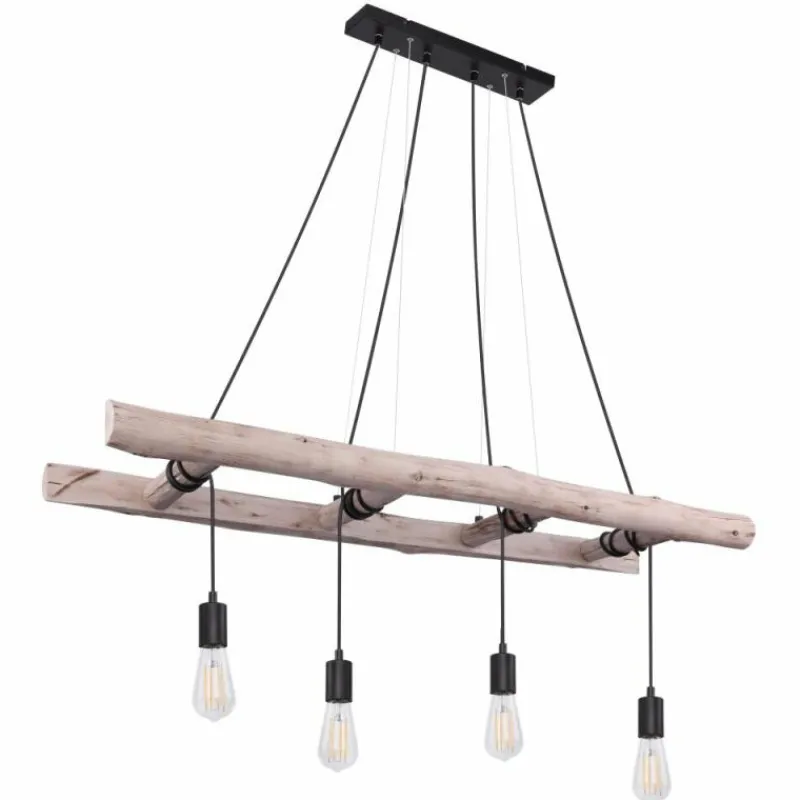 Lampes Vintages & Rétros-Luminaires Globo Lighting Suspension Globo IRMGARD Bois clair, Noir, 4 lumières