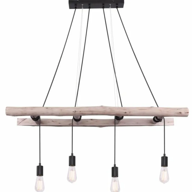Lampes Vintages & Rétros-Luminaires Globo Lighting Suspension Globo IRMGARD Bois clair, Noir, 4 lumières