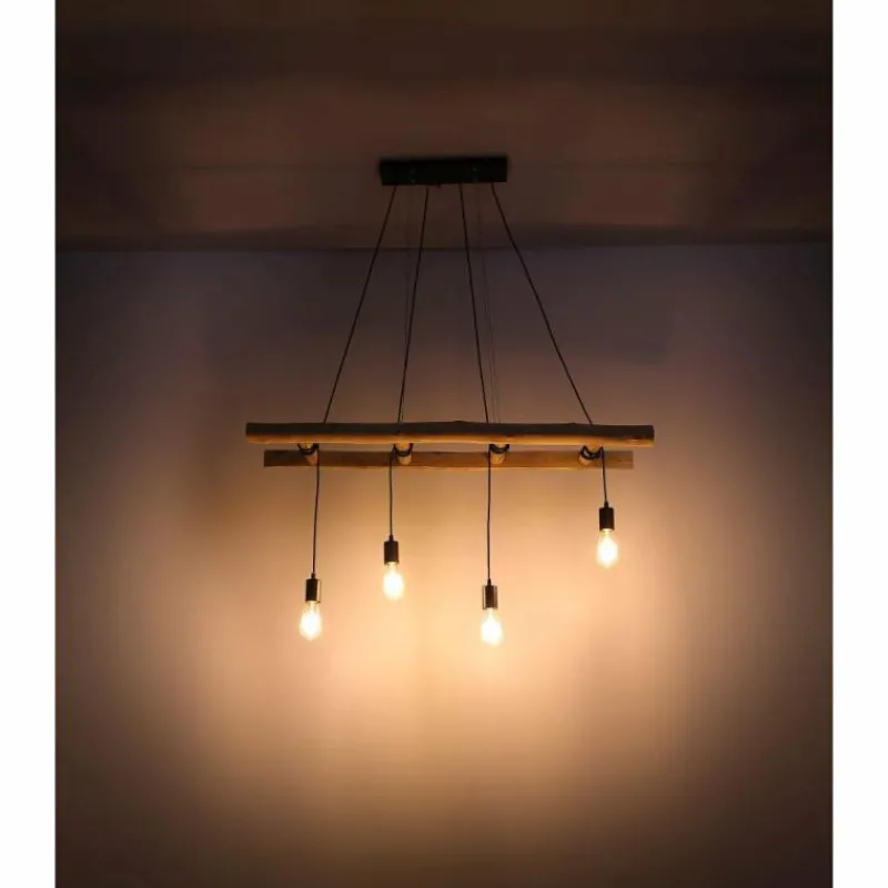 Lampes Vintages & Rétros-Luminaires Globo Lighting Suspension Globo IRMGARD Bois clair, Noir, 4 lumières