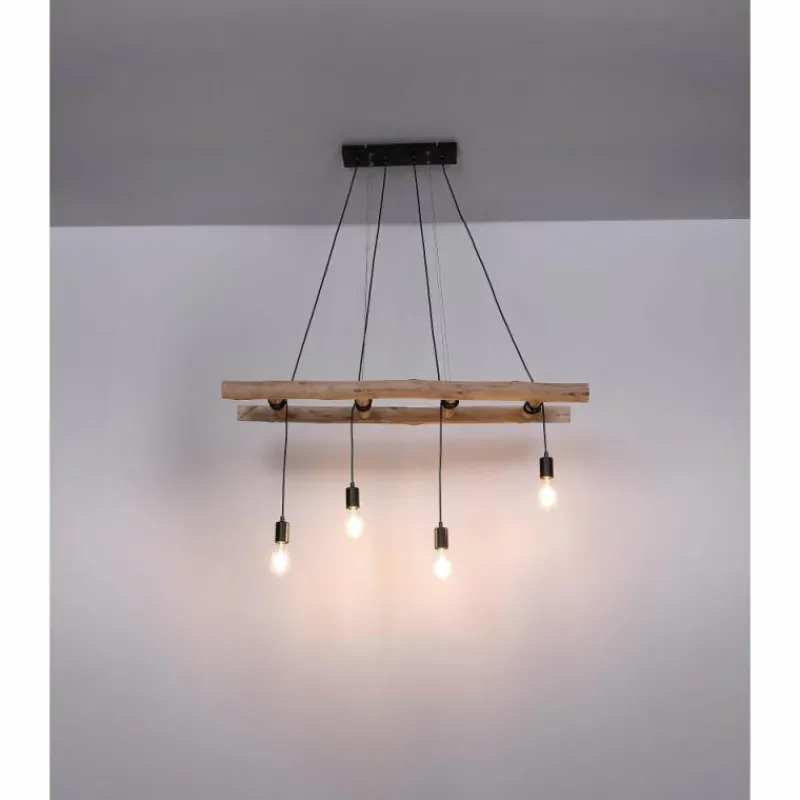 Lampes Vintages & Rétros-Luminaires Globo Lighting Suspension Globo IRMGARD Bois clair, Noir, 4 lumières