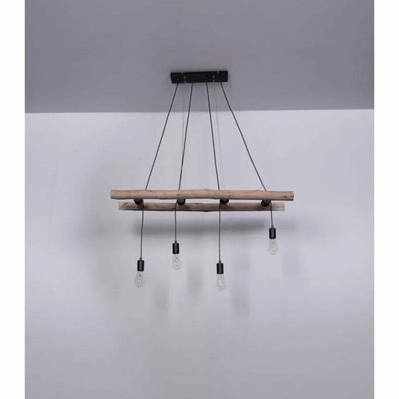 Lampes Vintages & Rétros-Luminaires Globo Lighting Suspension Globo IRMGARD Bois clair, Noir, 4 lumières