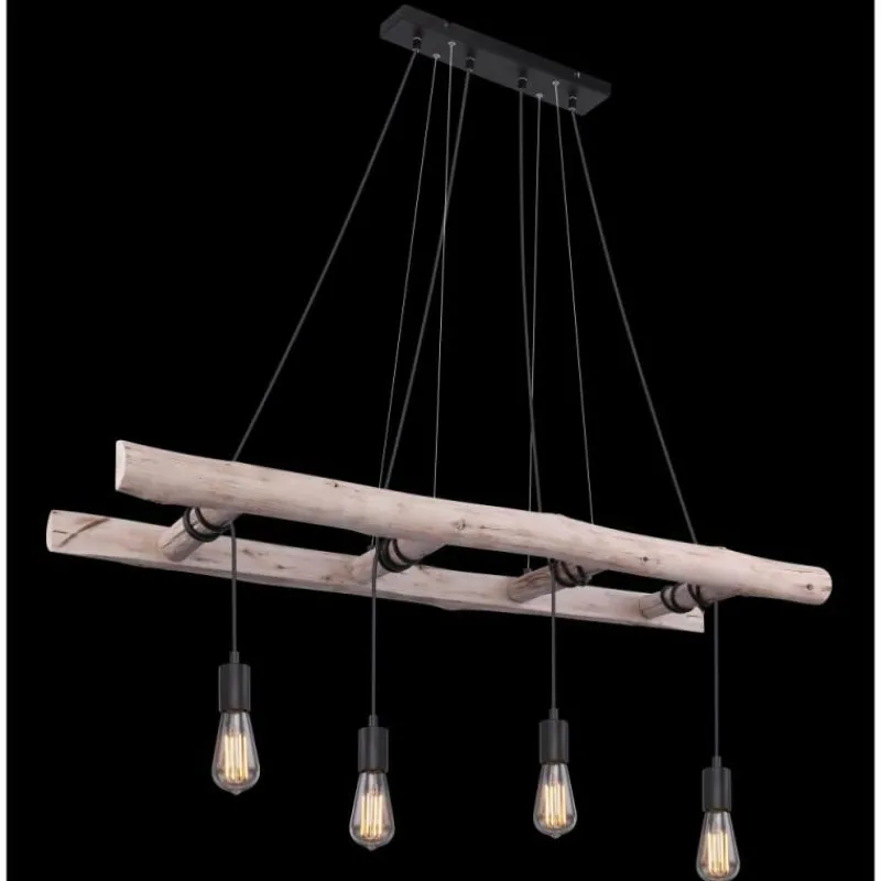 Lampes Vintages & Rétros-Luminaires Globo Lighting Suspension Globo IRMGARD Bois clair, Noir, 4 lumières