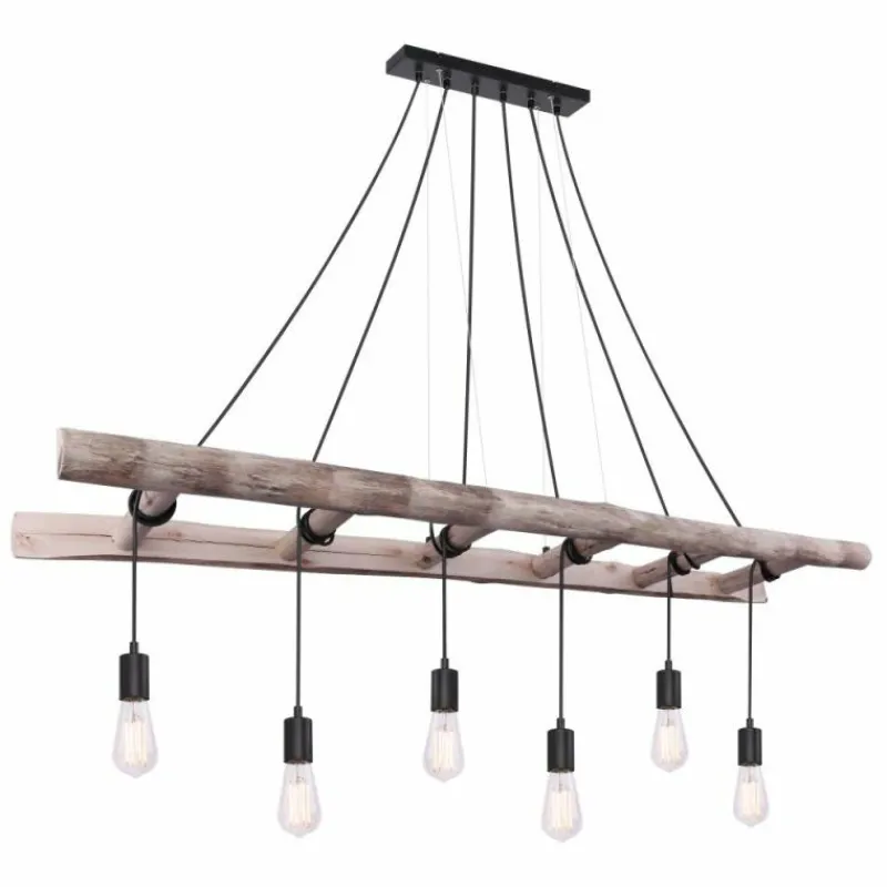 Lampes Vintages & Rétros-Luminaires Globo Lighting Suspension Globo IRMGARD Bois clair, Noir, 6 lumières