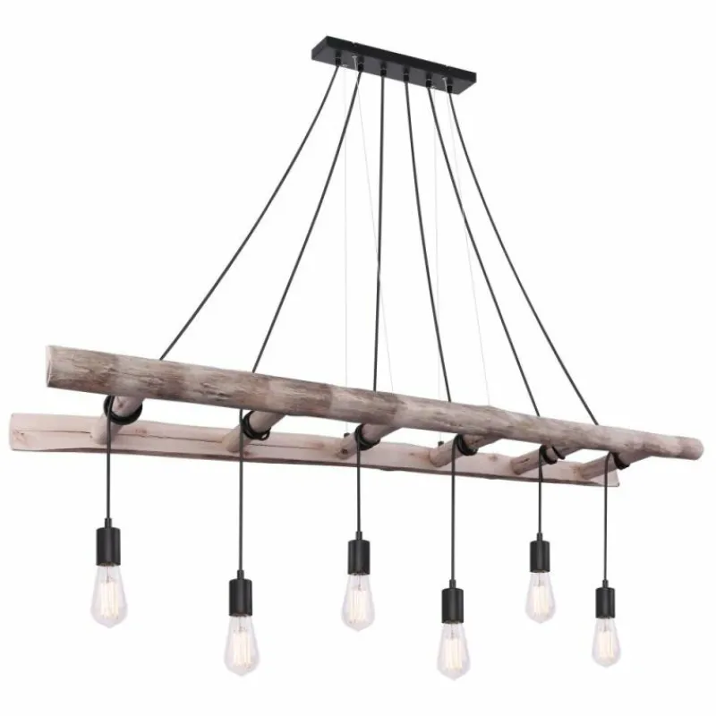 Lampes Vintages & Rétros-Luminaires Globo Lighting Suspension Globo IRMGARD Bois clair, Noir, 6 lumières