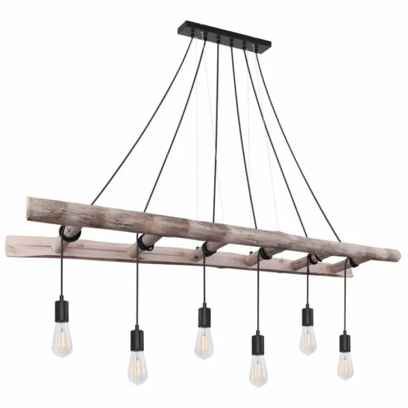 Lampes Vintages & Rétros-Luminaires Globo Lighting Suspension Globo IRMGARD Bois clair, Noir, 6 lumières