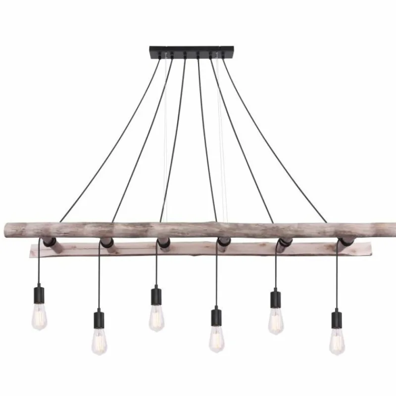 Lampes Vintages & Rétros-Luminaires Globo Lighting Suspension Globo IRMGARD Bois clair, Noir, 6 lumières