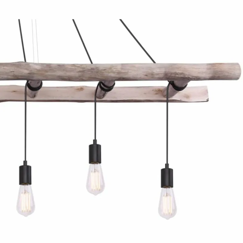 Lampes Vintages & Rétros-Luminaires Globo Lighting Suspension Globo IRMGARD Bois clair, Noir, 6 lumières