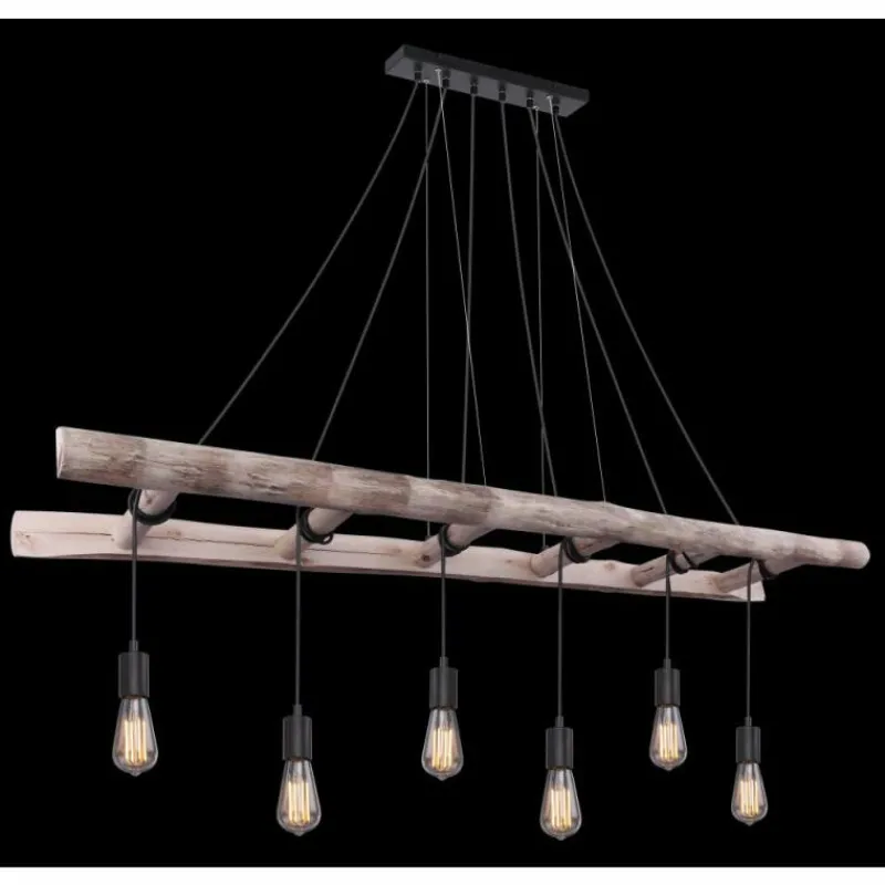 Lampes Vintages & Rétros-Luminaires Globo Lighting Suspension Globo IRMGARD Bois clair, Noir, 6 lumières