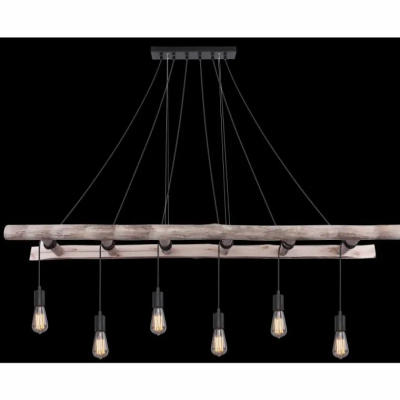 Lampes Vintages & Rétros-Luminaires Globo Lighting Suspension Globo IRMGARD Bois clair, Noir, 6 lumières