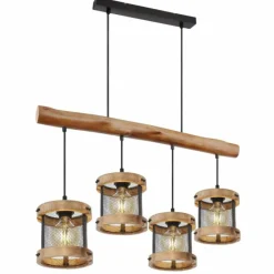 Lampes En Bois-Luminaires Globo Lighting Suspension Globo JEANIE Bois foncé, Noir, 4 lumières