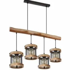 Lampes En Bois-Luminaires Globo Lighting Suspension Globo JEANIE Bois foncé, Noir, 4 lumières