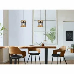 Lampes En Bois-Luminaires Globo Lighting Suspension Globo JEANIE Bois foncé, Noir, 1 lumière