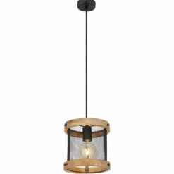 Lampes En Bois-Luminaires Globo Lighting Suspension Globo JEANIE Bois foncé, Noir, 1 lumière