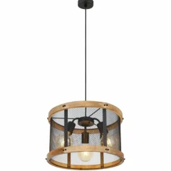 Lampes En Bois-Luminaires Globo Lighting Suspension Globo JEANIE Bois foncé, Noir, 3 lumières