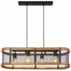 Lampes En Bois-Luminaires Globo Lighting Suspension Globo JEANIE Bois foncé, Noir, 4 lumières