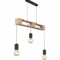 Luminaires Scandinaves-Luminaires Globo Lighting Suspension Globo JOELLE Brun, Bois clair, Noir, 3 lumières