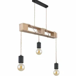Luminaires Scandinaves-Luminaires Globo Lighting Suspension Globo JOELLE Brun, Bois clair, Noir, 3 lumières
