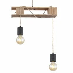 Luminaires Scandinaves-Luminaires Globo Lighting Suspension Globo JOELLE Brun, Bois clair, Noir, 3 lumières